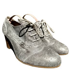 Sundance Lucette Leather Wingtip Oxford Bootie Metallic Lace Up Silver 37 6.5